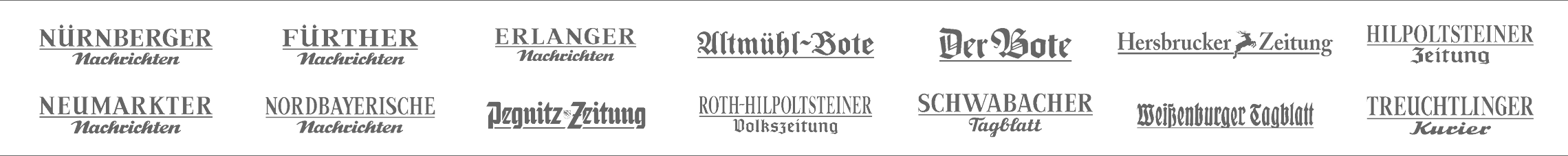 Die Logos der verschiedenen Lokalausgaben der Nürnberger Nachrichten