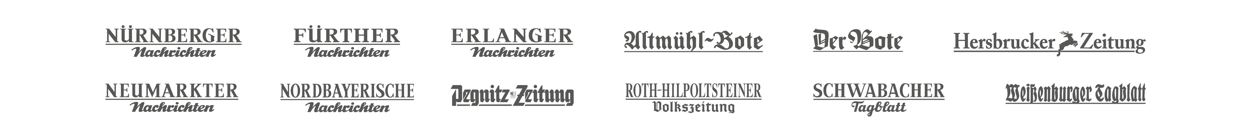 Die Logos der verschiedenen Lokalausgaben der Nürnberger Nachrichten